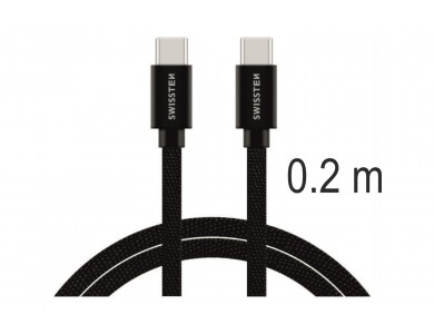 Swissten Textile USB-C Cable, Καλώδιο USB-C σε USB-C 60W, 20εκ., Black