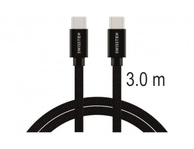 Swissten Textile USB-C Cable, Καλώδιο USB-C σε USB-C 60W, 3μ., Black