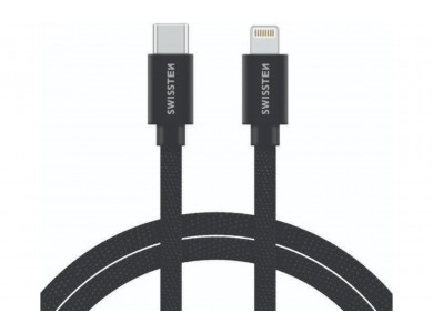 Swissten Textile Καλώδιο USB-C σε Lightning 2μ. με Νάυλον Ύφανση, Black