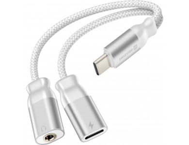 Swissten USB-C Male σε 3.5mm Female Auxiliary & USB-C Female Splitter Audio Cable 25cm Braided