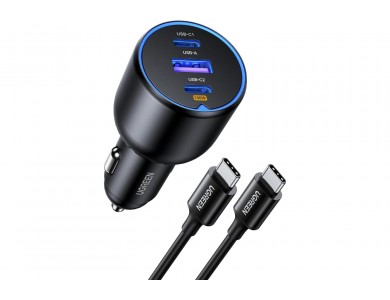 Ugreen Φορτιστής Αυτοκινήτου 130W PD / QC με Θύρες USB-A & USB-C και Καλώδιο USB-C 1m, Gray