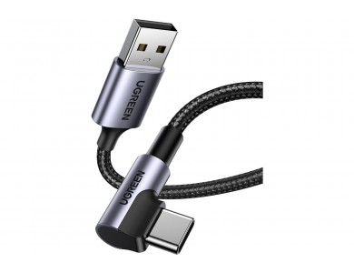 Ugreen Καλώδιο USB-A σε USB-C 90° με Νάιλον Πλέξη 3A 18W, 2m, Gray