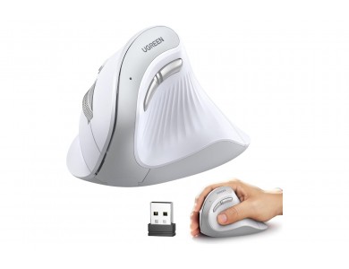 Ugreen Ασύρματο Εργονομικό Vertical Ποντίκι Bluetooth 5.0 & 2.4G έως 4000 DPI με Αθόρυβα Κλικ, White