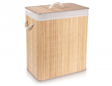 Vilde Καλάθι για Άπλυτα από Μπαμπού 90L 50x30.5x60.5cm, 2 διαμερισμάτων με Καπάκι, Beige